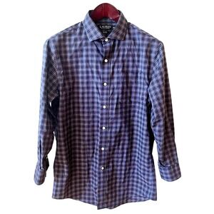Ralph Lauren Button Up Oxford Shirt Mens Small Purple Plaid Long Sleeve Preppy